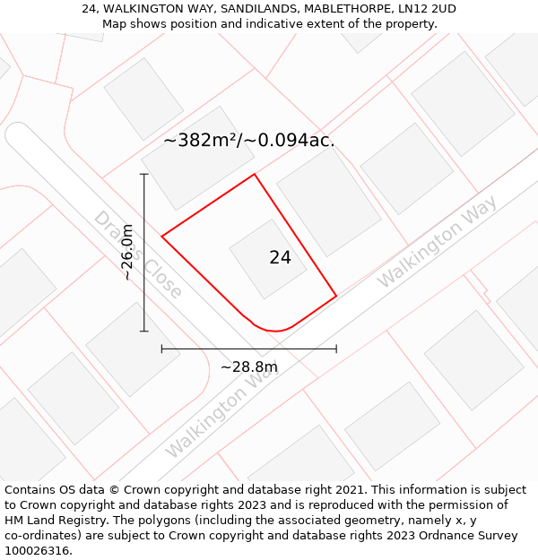 24, WALKINGTON WAY, SANDILANDS, MABLETHORPE, LN12 2UD: Plot and title map