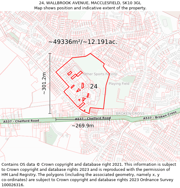 24, WALLBROOK AVENUE, MACCLESFIELD, SK10 3GL: Plot and title map