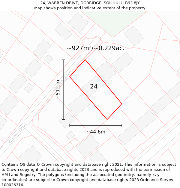 24, WARREN DRIVE, DORRIDGE, SOLIHULL, B93 8JY: Plot and title map