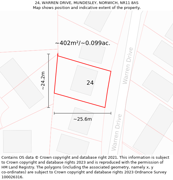 24, WARREN DRIVE, MUNDESLEY, NORWICH, NR11 8AS: Plot and title map