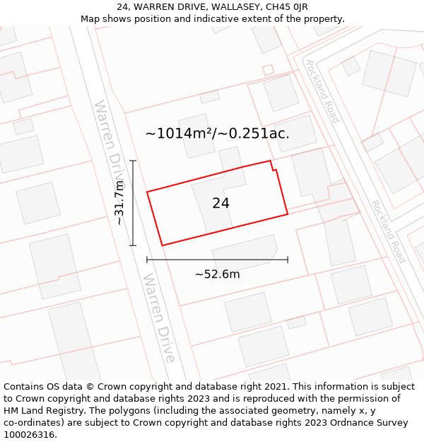 24, WARREN DRIVE, WALLASEY, CH45 0JR: Plot and title map