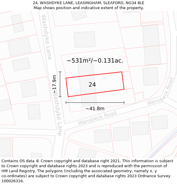 24, WASHDYKE LANE, LEASINGHAM, SLEAFORD, NG34 8LE: Plot and title map