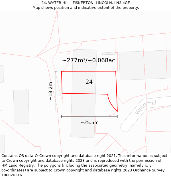 24, WATER HILL, FISKERTON, LINCOLN, LN3 4GE: Plot and title map