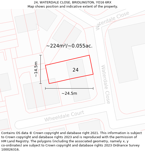 24, WATERDALE CLOSE, BRIDLINGTON, YO16 6RX: Plot and title map