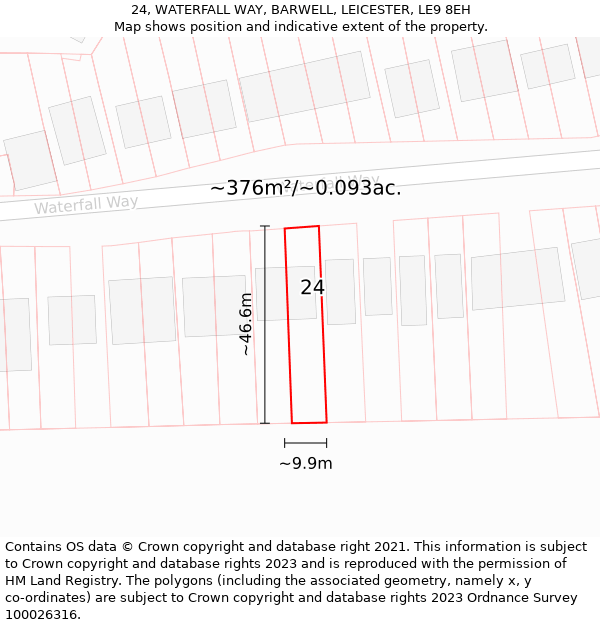 24, WATERFALL WAY, BARWELL, LEICESTER, LE9 8EH: Plot and title map