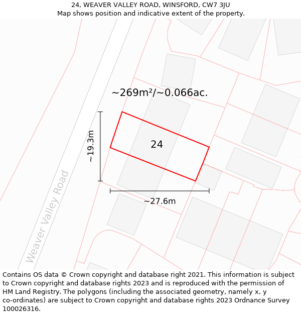 24, WEAVER VALLEY ROAD, WINSFORD, CW7 3JU: Plot and title map