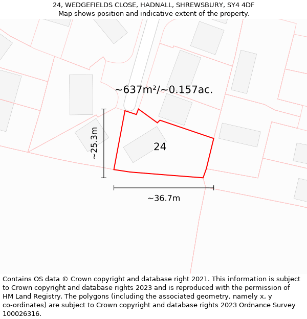 24, WEDGEFIELDS CLOSE, HADNALL, SHREWSBURY, SY4 4DF: Plot and title map