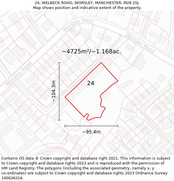 24, WELBECK ROAD, WORSLEY, MANCHESTER, M28 2SL: Plot and title map