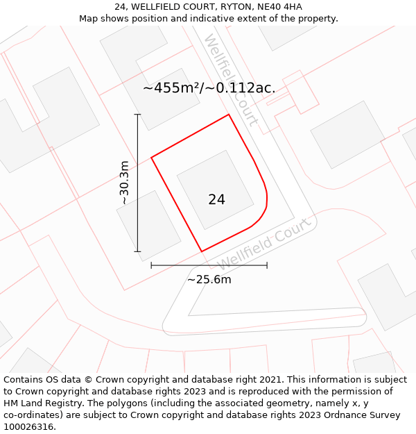 24, WELLFIELD COURT, RYTON, NE40 4HA: Plot and title map