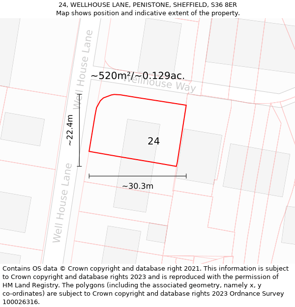 24, WELLHOUSE LANE, PENISTONE, SHEFFIELD, S36 8ER: Plot and title map