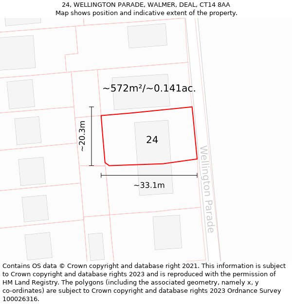 24, WELLINGTON PARADE, WALMER, DEAL, CT14 8AA: Plot and title map