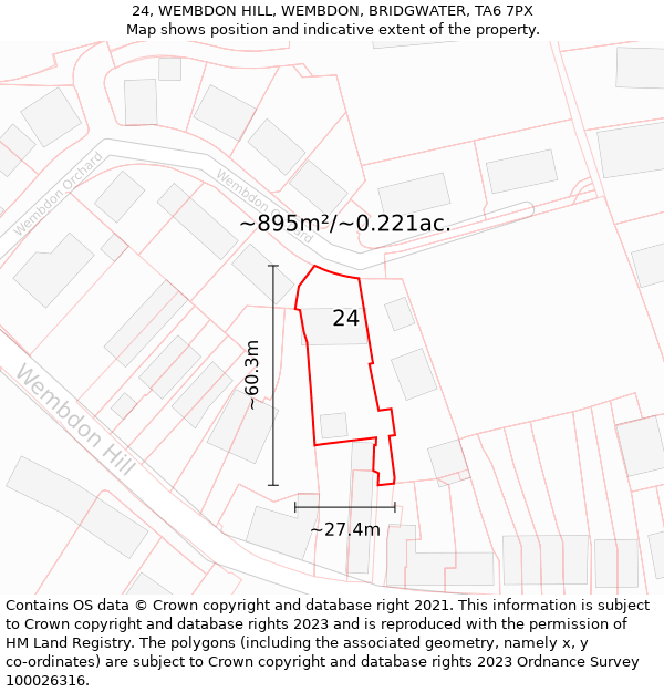 24, WEMBDON HILL, WEMBDON, BRIDGWATER, TA6 7PX: Plot and title map