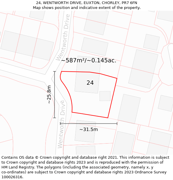 24, WENTWORTH DRIVE, EUXTON, CHORLEY, PR7 6FN: Plot and title map