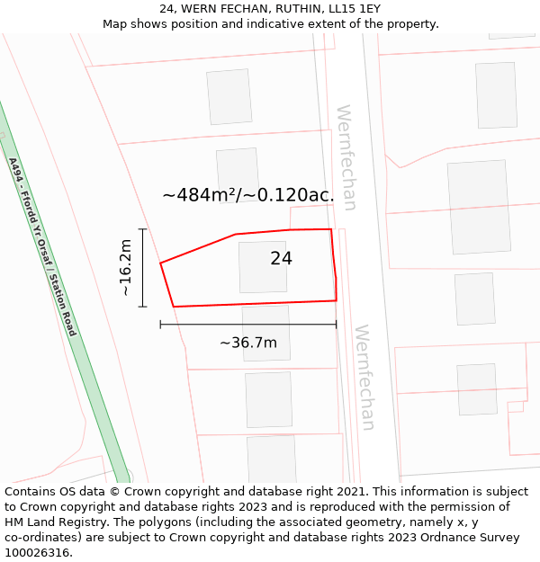 24, WERN FECHAN, RUTHIN, LL15 1EY: Plot and title map