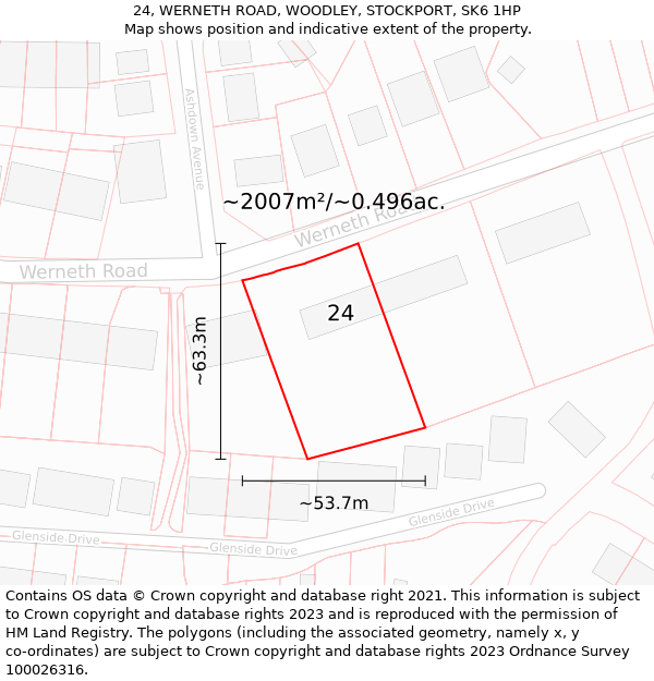 24, WERNETH ROAD, WOODLEY, STOCKPORT, SK6 1HP: Plot and title map