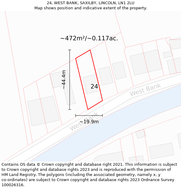 24, WEST BANK, SAXILBY, LINCOLN, LN1 2LU: Plot and title map