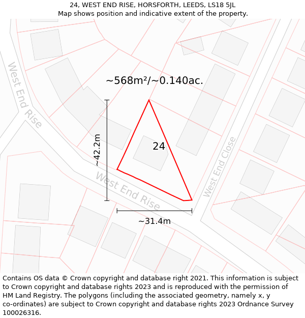 24, WEST END RISE, HORSFORTH, LEEDS, LS18 5JL: Plot and title map