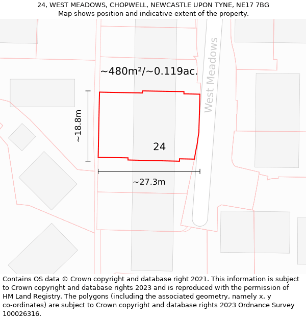 24, WEST MEADOWS, CHOPWELL, NEWCASTLE UPON TYNE, NE17 7BG: Plot and title map