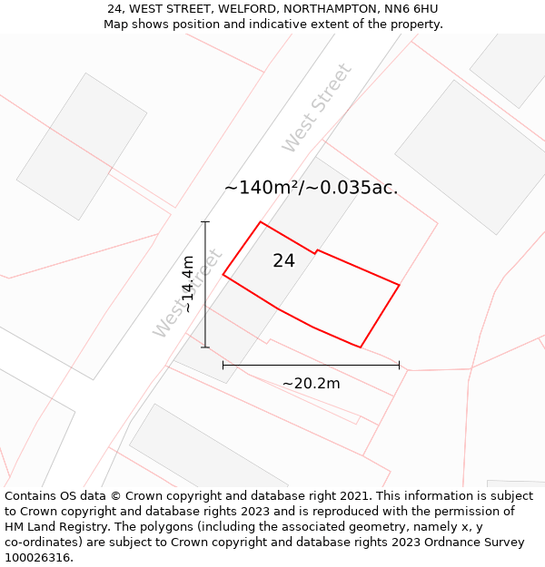 24, WEST STREET, WELFORD, NORTHAMPTON, NN6 6HU: Plot and title map