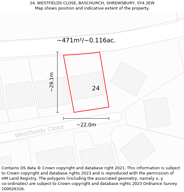 24, WESTFIELDS CLOSE, BASCHURCH, SHREWSBURY, SY4 2EW: Plot and title map