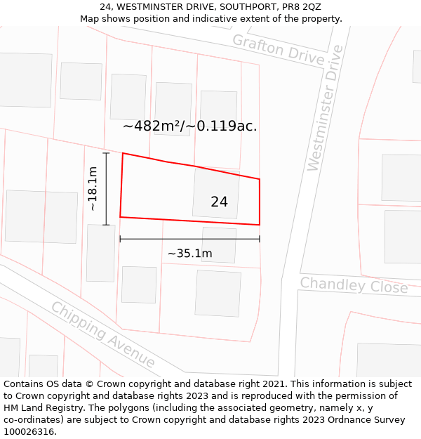 24, WESTMINSTER DRIVE, SOUTHPORT, PR8 2QZ: Plot and title map