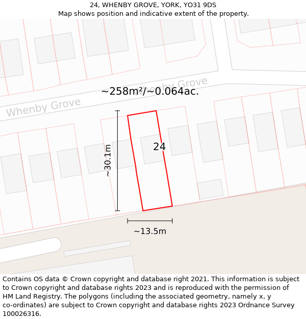 24, WHENBY GROVE, YORK, YO31 9DS: Plot and title map