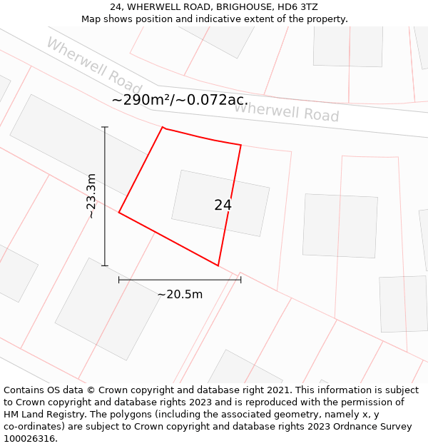 24, WHERWELL ROAD, BRIGHOUSE, HD6 3TZ: Plot and title map