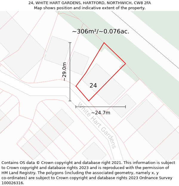 24, WHITE HART GARDENS, HARTFORD, NORTHWICH, CW8 2FA: Plot and title map