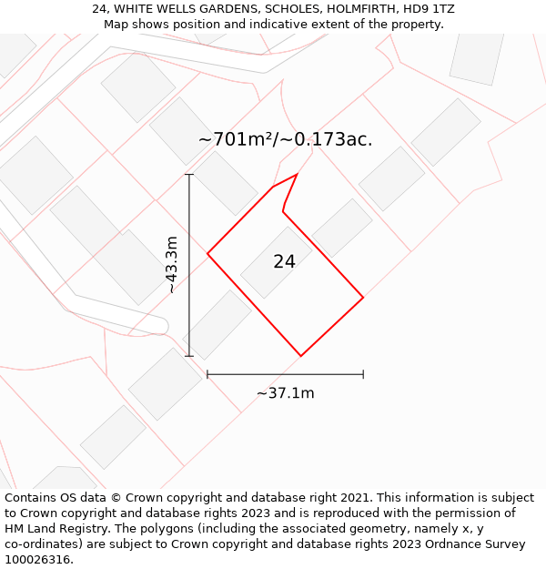 24, WHITE WELLS GARDENS, SCHOLES, HOLMFIRTH, HD9 1TZ: Plot and title map