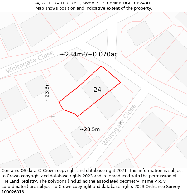 24, WHITEGATE CLOSE, SWAVESEY, CAMBRIDGE, CB24 4TT: Plot and title map