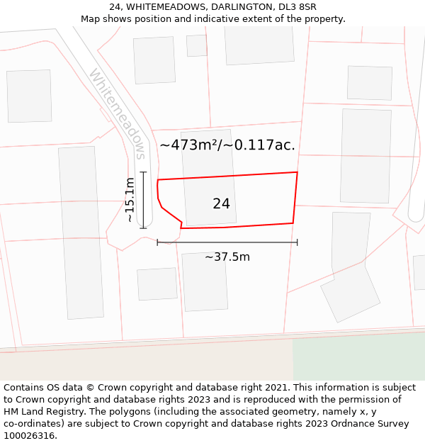 24, WHITEMEADOWS, DARLINGTON, DL3 8SR: Plot and title map