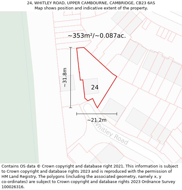 24, WHITLEY ROAD, UPPER CAMBOURNE, CAMBRIDGE, CB23 6AS: Plot and title map
