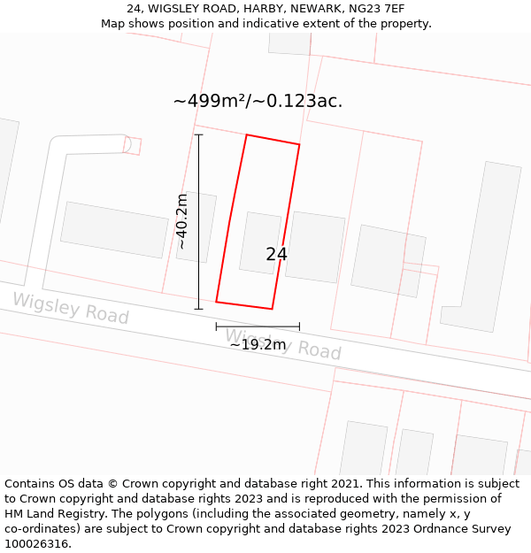 24, WIGSLEY ROAD, HARBY, NEWARK, NG23 7EF: Plot and title map