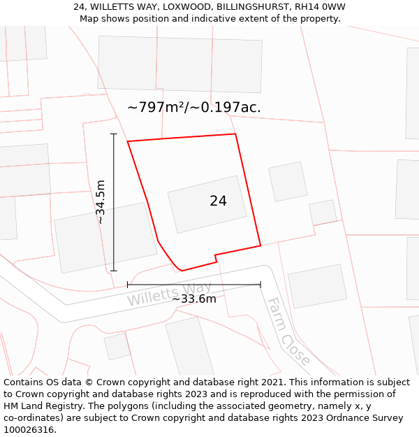 24, WILLETTS WAY, LOXWOOD, BILLINGSHURST, RH14 0WW: Plot and title map