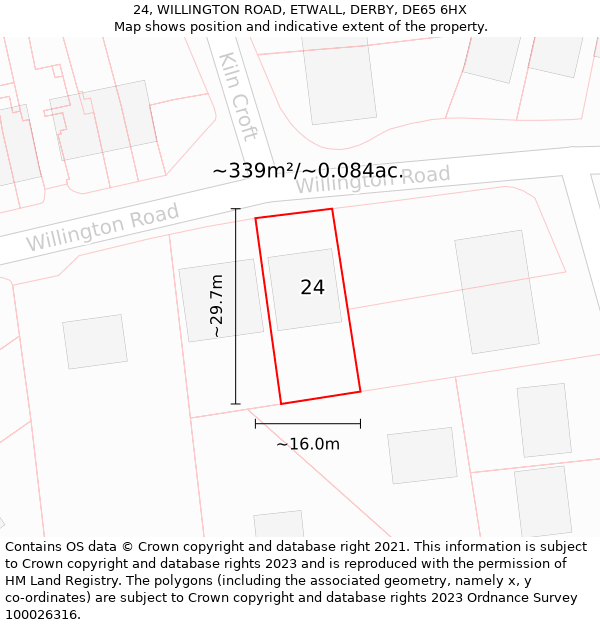 24, WILLINGTON ROAD, ETWALL, DERBY, DE65 6HX: Plot and title map