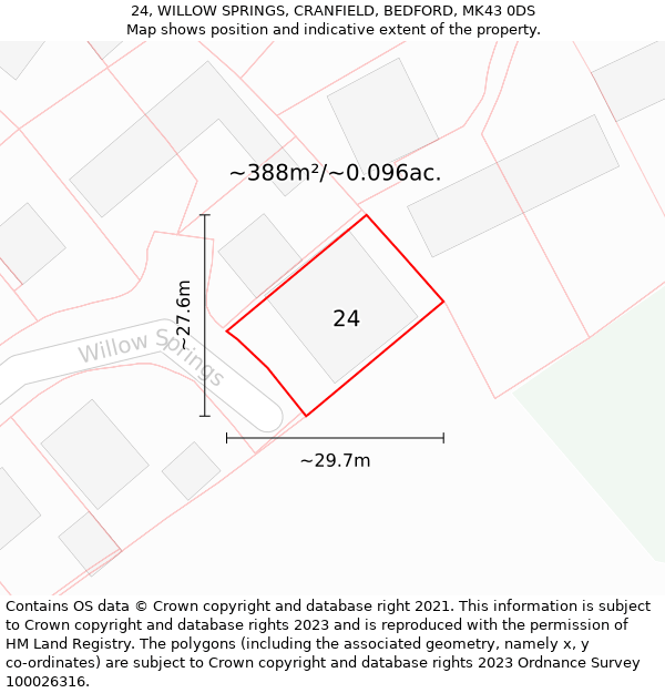 24, WILLOW SPRINGS, CRANFIELD, BEDFORD, MK43 0DS: Plot and title map