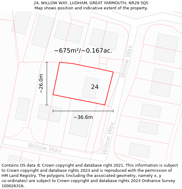 24, WILLOW WAY, LUDHAM, GREAT YARMOUTH, NR29 5QS: Plot and title map