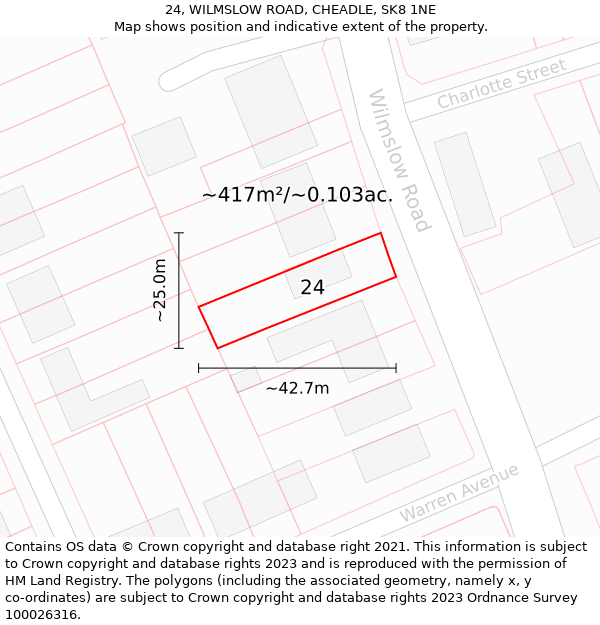 24, WILMSLOW ROAD, CHEADLE, SK8 1NE: Plot and title map