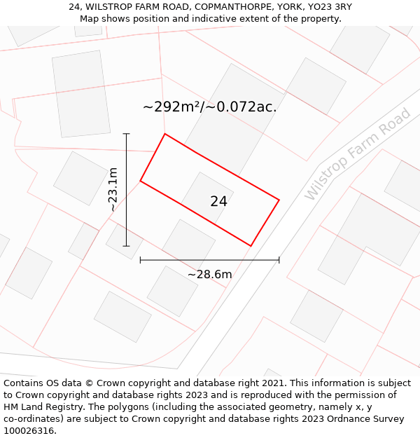 24, WILSTROP FARM ROAD, COPMANTHORPE, YORK, YO23 3RY: Plot and title map