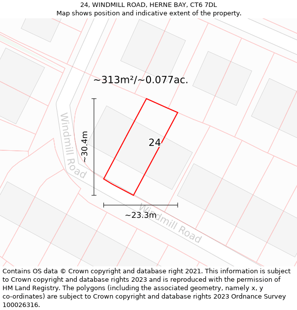 24, WINDMILL ROAD, HERNE BAY, CT6 7DL: Plot and title map