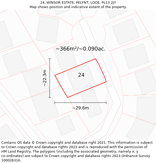 24, WINSOR ESTATE, PELYNT, LOOE, PL13 2JY: Plot and title map