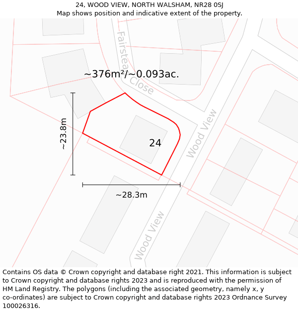 24, WOOD VIEW, NORTH WALSHAM, NR28 0SJ: Plot and title map