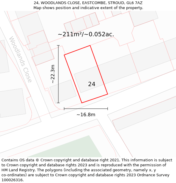 24, WOODLANDS CLOSE, EASTCOMBE, STROUD, GL6 7AZ: Plot and title map