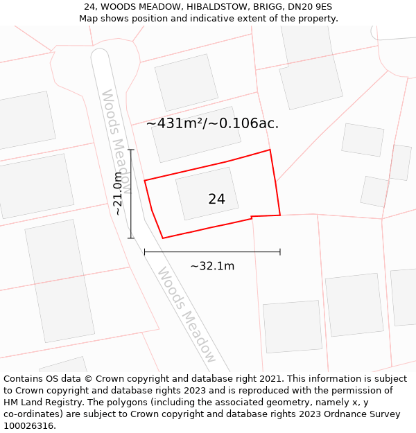 24, WOODS MEADOW, HIBALDSTOW, BRIGG, DN20 9ES: Plot and title map