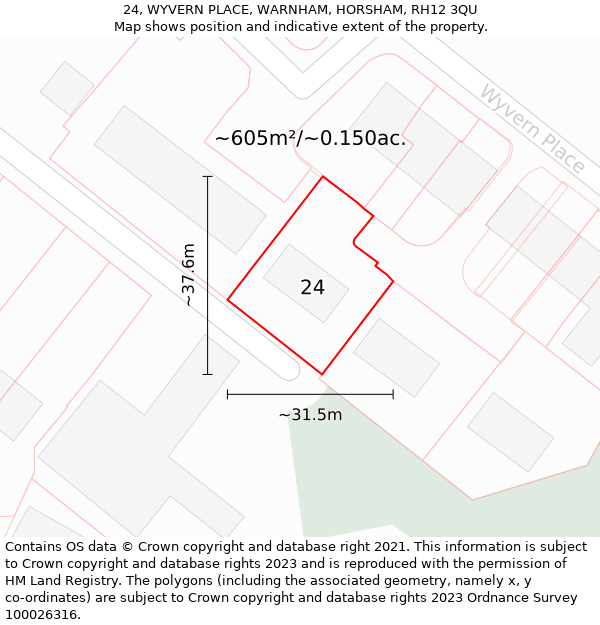 24, WYVERN PLACE, WARNHAM, HORSHAM, RH12 3QU: Plot and title map