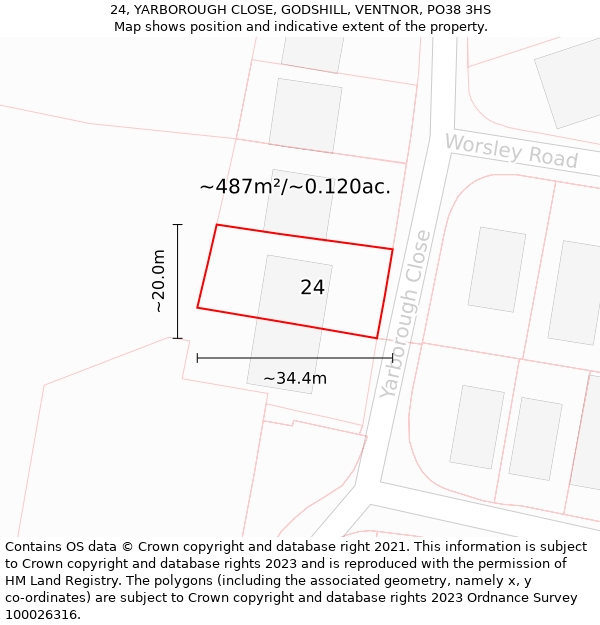 24, YARBOROUGH CLOSE, GODSHILL, VENTNOR, PO38 3HS: Plot and title map