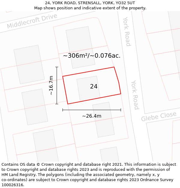 24, YORK ROAD, STRENSALL, YORK, YO32 5UT: Plot and title map