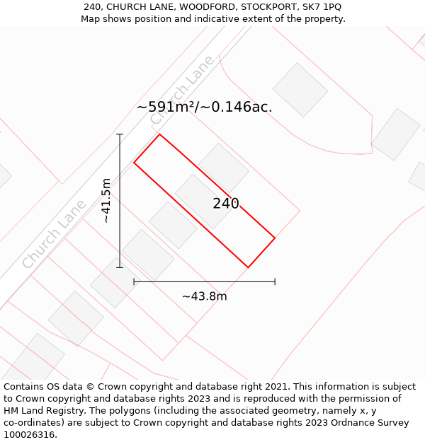 240, CHURCH LANE, WOODFORD, STOCKPORT, SK7 1PQ: Plot and title map