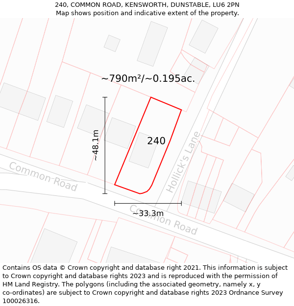 240, COMMON ROAD, KENSWORTH, DUNSTABLE, LU6 2PN: Plot and title map