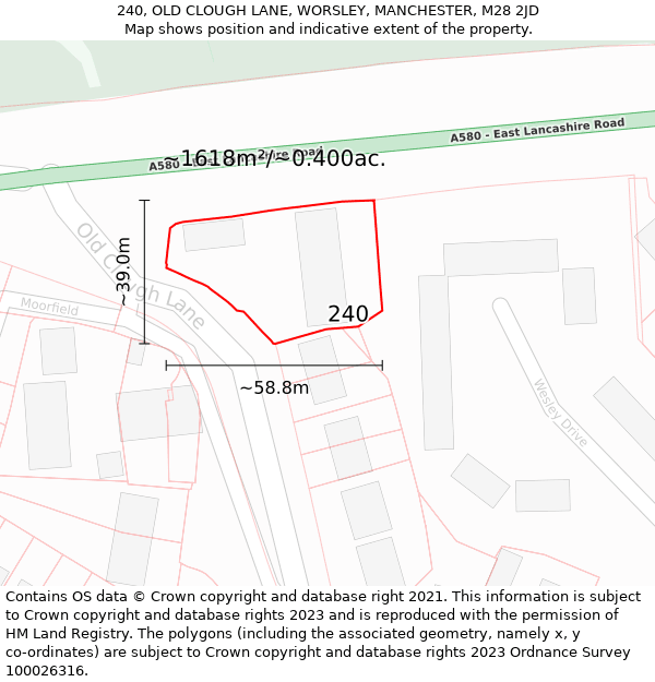 240, OLD CLOUGH LANE, WORSLEY, MANCHESTER, M28 2JD: Plot and title map